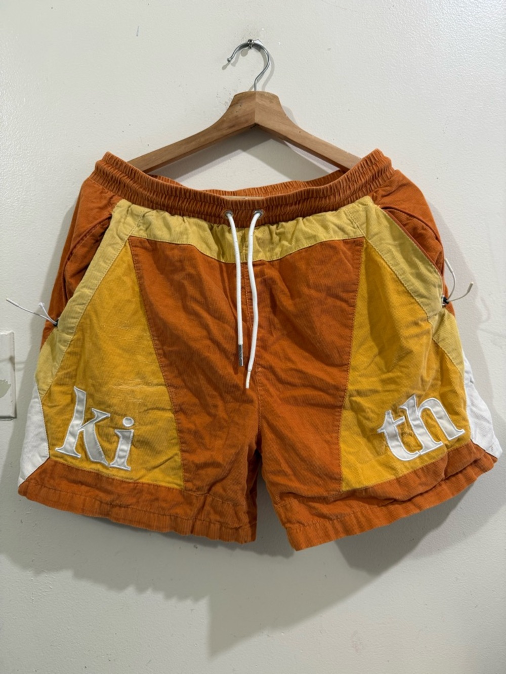 Kith Orange & Yellow Paneled Athletic Shorts with White Trim